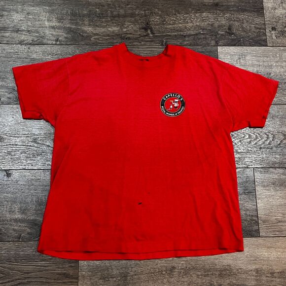 Vintage 90s Distressed BEST Single Stitch Made in USA Capellos Pizza T-Shirt 2XL - Picture 1 of 7